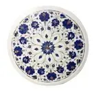 12"x12" White Round Marble Coffee Table Top Lapis Lazuli Stone Bar & Hotel Decor