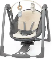 Ingenuity Every Season Swing 'n Go Portable Swing - Cooling and Warming Fabrics, Detachable Sustainable Wooden Toy Bar, 2 Toys, Music, Motorized Swing, for Ages 0-9 Months, Grey - Wesley