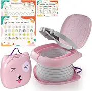 DOSBY Travel Potty for Toddlers. Portable, Foldable, Carry Potty for Toddlers Boys and Girls. Fun Training with Potty Training Reward Chart. Indoor/Outdoor (Pink)