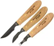 Old Forge Three Piece Wood Carving Set, Black steel blades,Wood handles, # OF004
