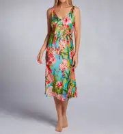 N by Natori TC3047 Enchanted Peony Satin Gown (Aqua Blue S)