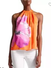 Ted Baker Milenaa Pleated Halter Top in Bright Orange Ted Size 2 (size 6)