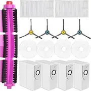 15 Pcs Replacement Accessory Kit for Eureka J12 Ultra/Midea V12 Vacuum Cleaner, 1 Roller Brush, 4 Side Brush, 2 Filters, 4 Mop Pads, 4 Dust Bags