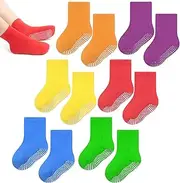 [YUFFQOPC] 6 Pairs Non Slip Cozy Warm Crew Socks with Grips Boys Girls Cotton Non-slip Socks Kids Toddler Socks with Grip
