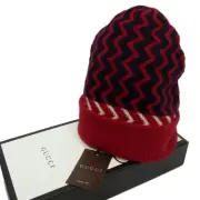 Gucci Zigzag Beanie Knit Cap Red Wool M 22cm Unisex Made in Italy