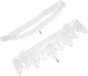 [LIFKOME] Chic Women's Thigh Garters Elastic Straps Lace Wedding Garters Featuring Rhinestones Fashionable for Events White