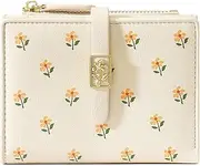 [GOIACII] Purses for Women Small Floral Pattern Compact Bi-fold Wallet with Zipper Coin Purse, Beige, Classic