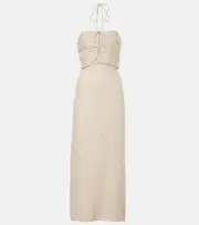 [Faithfull] Faithfull Tortugas halterneck linen midi dress AU 6 beige