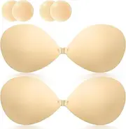 [Geckowi] Adhesive Bra Invisible Silicone Bra Push Up Sticky Bra Strapless Women Bras with Pasties Nipple Covers