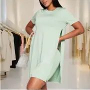 Top & Biker Women’s Plus Size SET Green Short Sleeves Tunic Top & Shorts Size 3X