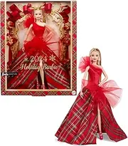 Signature Doll, 2024 Holiday Barbie Blonde Fashion Doll Wearing Gown with Plaid Skirt, Seasonal Collector Gift in Displayable Packaging
