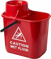 2WORK Plastic Mop Bucket with Wringer, 15 Litre, Red