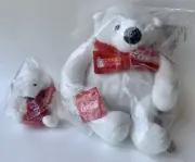 NEW - 9” Dunkin Donuts Coca-Cola Plush Polar Bear + 4” Coke Plush Polar Bear Cub