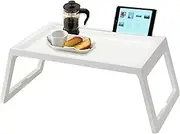 Laptop Desk, Laptop Bed Table Laptop Desk Bed Table Laptop Bed Tray Notebook Table Foldable Breakfast Serving Tray for Sofa Bed with Metal Legs and Top Board in White Oak