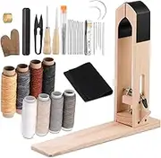 LUNARM Leather Stitching Pony - Leather Pony Clamp Table Desktop Pony Horse Clamp with Large Eye Sewing Needles Waxed Thread Sewing Thread Awls Nail Files for DIY Leather Hand Stitching