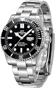 [PASOY] Men Automatic Mechanical Luminous Dial Rotatable Bezel Sapphire Glass Silver Steel Week Day Watches