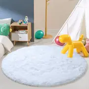 Soft Round Rugs for Bedrooms - Fluffy Shaggy Carpet (White, 80cm)