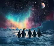 Penguin Aurora Mouse Pad Gift Art Computer Galaxy Planets