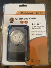 Outdoor Timer With 2 Grounded Outlet 24 Hour Programmable Daily Cycle
