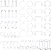 [Yolev] 55PCS Clear Piercing Retainer Septum Retainers Nose Studs Flexible Lip Ear Nose Hoop Tongue Rings Nipple Ring Cartilage Piercing Retainer Plastic Industrial Barbell Piercing Retainer, no