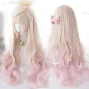 Long Wavy gray purple Wigs With Bangs Cosplay Party Lolita Synthetic Wig