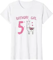 [X.Style] Kids Girl 5th Birthday Outfit, Llama Fifth Birthday Shirt ds1022 T-Shirt (S) White