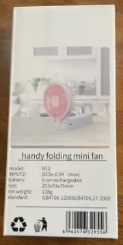 Hand-Held Folding Mini Fan USB Portable Desktop Cooling Cooler NIB travel breeze