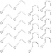 [OHEETU] 20PCS Clear Plastic Nose Ring Flexible Nose Stud Retainer Lip Eyebrow Studs Body Piercing Jewelry Retainers for Men and Women, Small