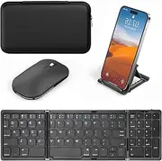 Wireless Foldable Keyboard and Mouse Combo, Portable Bluetooth Keyboard and Mouse Set for Tablet Smartphone Laptop, Compatible with Mac iOS Windows Android