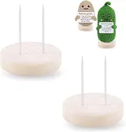 2Pcs Dual Needle Wooden Base for Doll,Holder for Crochet Positive Potato Pickle Pineapple Dolls and Positive Dolls Figurines,Stand Home Decorative Showcase Holder for Toys, Miniature Things