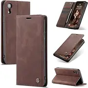 Cracedily for iPhone XR 6.1-Inch Case, Wallet Case Flip Leather with Card Holder Magnetic Closure Shockproof Kickstand Protective Phone Cases Cover for iPhone XR, Coffee
