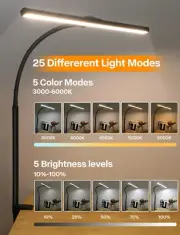 Adjustable LED Desk Lamp with 25 Modes - Eye-Caring Gooseneck Clamp Light