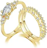 [Generic] Stackable Rings for Women Geometric zircon micro inlaid gold-plated engagement ring set