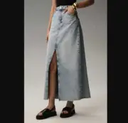 New women's 14 Anthropologie x Pilcro The Madi front slit denim jean skirt Sky