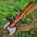 HAND FORGED DAMASCUS STEEL DOUBLE HEAD AXE / TOMAHAWK HATCHET ROSEWOOD HANDLE
