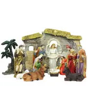 Northlight 13pc Multi-Color Traditional Religious Christmas Nativity Set with Stable 23.25in