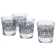 SÖTRÖNN glass, clear glass patterned/black, 30 cl