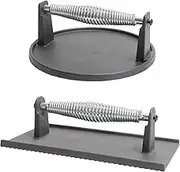SafBbcue Cast Iron Burger Press 7" Round & 8.2"X4.3" Rectangle Heavy-Duty Cast Iron Bacon Press With Stainless Steel Handle for Blackstone Grills Flat Top Griddle Press Compatible with Weber Grill