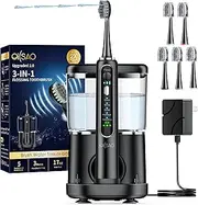 OILSAO Electric Toothbrush with Water Flosser Combo in One, Professional Flossing Toothbrush for Teeth Cleaning and Flossing, Plaque Removal, Rechargeable, with 5 Replacement Brush Heads