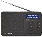 Aiwa RD-40DAB/BK Rechargeable Digital Radio (Dab/Dab+/FM, Built-in Speaker, 100 Transmitters, Dot Matrix Display, Headphone Jack, Dual Alarm, Rechargeable Battery) Colour: Black