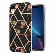 For Apple iPhone XR Case Hard back Marble Pattern Slim Design Enhanced Camera and Screen Protection Girls and Women Cover (Black)