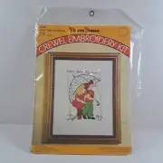 Vintage Pauline Denham Crewel Embroidery Kit #6053 Rain Rain Go Away 8x10 c1974