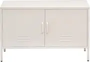 ArtissIn Locker, Metal Sideboard Buffet Cabinet Bedside Table Shoe Storage TV Cabinets Organiser Home Bedroom Kitchen Living Room Bathroom Furniture, with Adjustable Shelf Handy Hook White