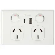 2 Outlet Power Point With USB-A/USB-C Charging Ports Surge Protection White