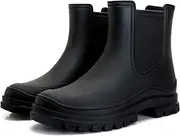 [Hsttgsr] Women's Rain Boots, Comfortable Elastic Adult Ankle Booties, Fashion Mid Heel Chelsea Boots, Waterproof Non-Slip Chunky Platform Lug Sole Short Garden Boots