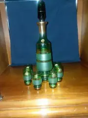 Bohemian Crystal Wine Decanter Set. New with stickers. Emerald green and gold.