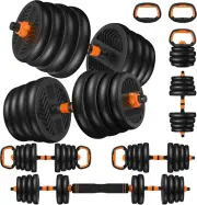 4 in 1 Adjustable Dumbbell Set with Connecting Rod Used as Barbell, Kettlebells,