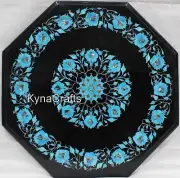 Black Marble Coffee Table Top Turquoise Stone Inlay Work Center Table for Office