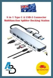 8 in 1 Type C & USB-3 Connector Multifunction Splitter Docking Station