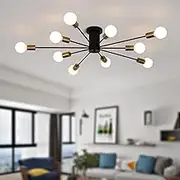Jaycomey Modern Sputnik Ceiling Light, 10-Light Mid Century Sputnik Chandelier Industrial Semi Flush Mount Ceiling Light Fixture for Living Room Kitchen Bedroom Farmhouse Dining Room(Black+Gold)
